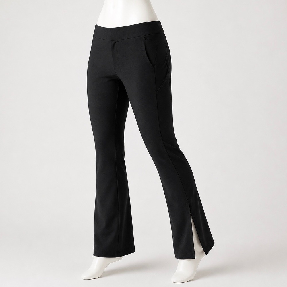 Athleta Stellar Flare Trousers Pants Women's 6 Black Zip Ankle Travel Athleisure